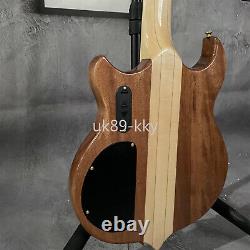 Natural Tree Burl Top Electric Bass Guitar Neck Thru Body 4 String Gold Hardware