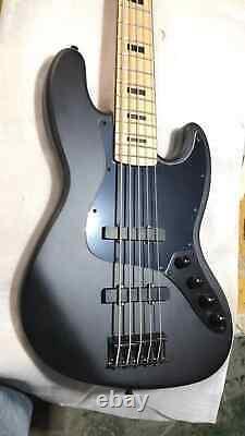 New 5 String Jazz Electric Bass Guitar, Finished in Matte Black Black Hardware