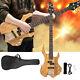 New Glarry Fire Electric Bass Guitar Full Size With Bag Strap Cable Wood Color