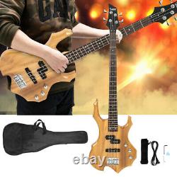 New Glarry Fire Electric Bass Guitar Full Size with Bag Strap Cable Wood Color