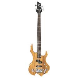 New Glarry Fire Electric Bass Guitar Full Size with Bag Strap Cable Wood Color