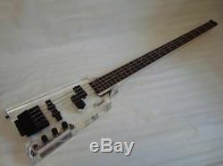 Pro 4 String Clear Body Lucite Electric Bass Guitar, Headless Brand New