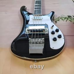 RIC Electric Bass black 4 string silver chrome hardware rosewood fingerboard