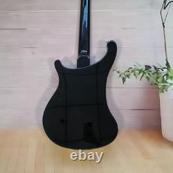 RIC Electric Bass black 4 string silver chrome hardware rosewood fingerboard