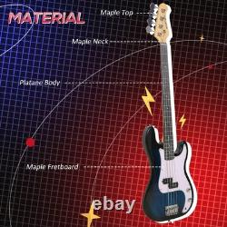 SPORTNOW 4 String Full Size Electric Bass Guitar for Beginner with Amp, Blue