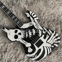 Skull Electric Bass Guitar Black Special Shape Ebony Fretboard Black Hardware