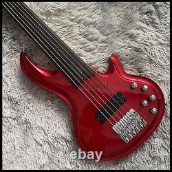 Solid Body Fretless Electric Bass Guitar 6 String Chrome Hardware Metallic Red