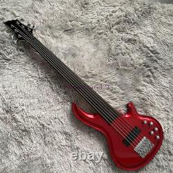 Solid Body Fretless Electric Bass Guitar 6 String Chrome Hardware Metallic Red