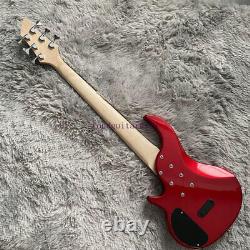 Solid Body Fretless Electric Bass Guitar 6 String Chrome Hardware Metallic Red