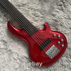 Solid Body Fretless Electric Bass Guitar 6 String Chrome Hardware Metallic Red