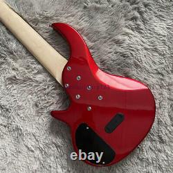 Solid Body Fretless Electric Bass Guitar 6 String Chrome Hardware Metallic Red