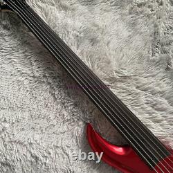 Solid Body Fretless Electric Bass Guitar 6 String Chrome Hardware Metallic Red