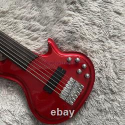 Solid Body Fretless Electric Bass Guitar 6 String Chrome Hardware Metallic Red