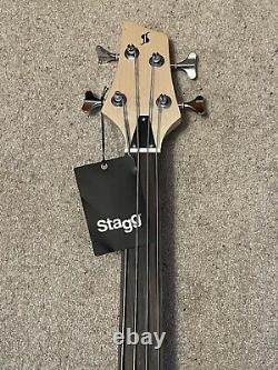 Stagg Fusion SBF-40 NAT FL Fretless Bass Natural Ash Body Rosewood Board New