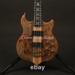 Transparent Tree Burl Top Electric Bass Guitar Fast Ship 4Strings Neck Thru Body