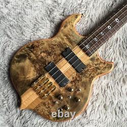 Unbranded Electric Bass Guitar Tree Burl Top Rosewood Fretboard Gold Hardware