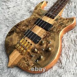 Unbranded Electric Bass Guitar Tree Burl Top Rosewood Fretboard Gold Hardware