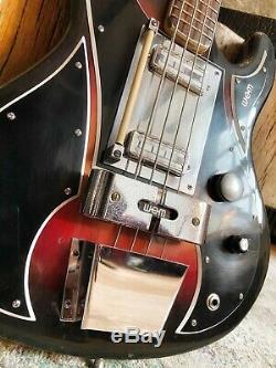 Vintage 1960 WEM Sapphire Sunburst Electric Bass Guitar / Pro Set Up & Hardcase