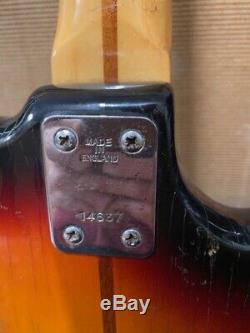 Vintage 1960s WEM Sapphire 2-Pickup Left Handed Sunburst Electric Bass Guitar