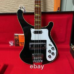 Vintage 1974 Rickenbacker 4001 Jetglo Black Electric Bass Guitar with Hard Case
