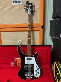 Vintage 1974 Rickenbacker 4001 Jetglo Black Electric Bass Guitar with Hard Case