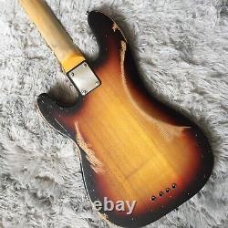 Vintage Relic Precision Electric Bass Guitar 4 String Sunburst Maple Fretboard