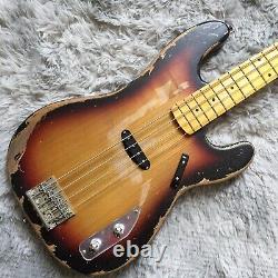 Vintage Relic Precision Electric Bass Guitar Sunburst Maple Fretboard 4 String