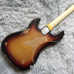 Vintage Relic Precision Electric Bass Guitar Sunburst Maple Fretboard 4 String