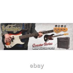 Vintage V49 Coaster Series Electric Bass Guitar Pack 3 Tone Sunburst