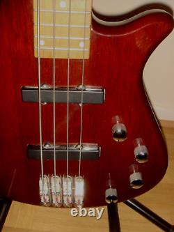 Wesley Dark Red Wood Grain Electric Bass Guitar Active Pickups