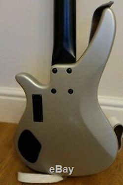 Yamaha RBX375 5 string bass guitar, silver, electric bass guitar, good used cond